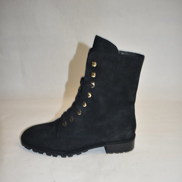 Stuart Weitzman Women's Black Laine Suede Combat Boot Size 8 - Picture 5 of 11